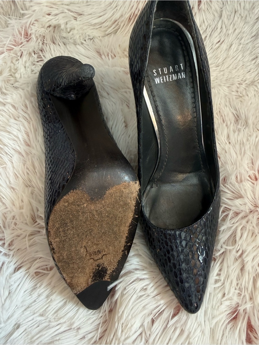 Stuart Weitzman Blue Snakeskin Pointed Toe Pumps - Picture 3 of 6